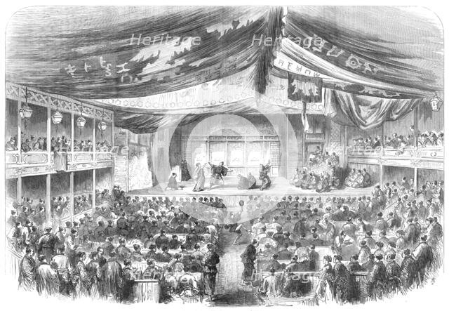 Sketches in Japan: the theatre at Osaka, 1868. Creator: Unknown.