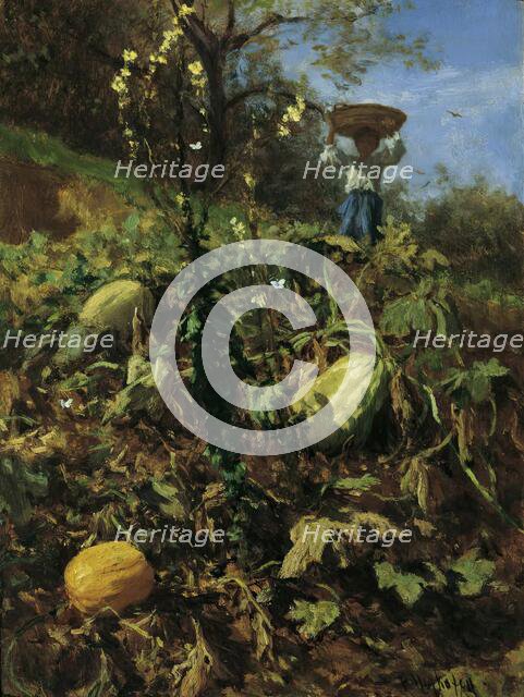 The pumpkin patch, 1862. Creator: August von Pettenkofen.