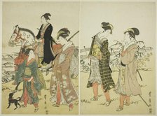 Party of falconers near river, c. 1798/1801. Creator: Utagawa Toyohiro.