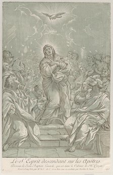 The Pentecost, with the Virgin standing at center, the Holy Spirit above, and Apostles..., ca. 1729. Creator: Caylus, Anne-Claude-Philippe de.