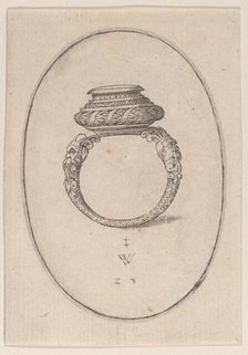 Design for a Ring, Plate 28 from 'Livre d'Aneaux d'Orfevrerie', 1561. Creator: Pierre Woeiriot.