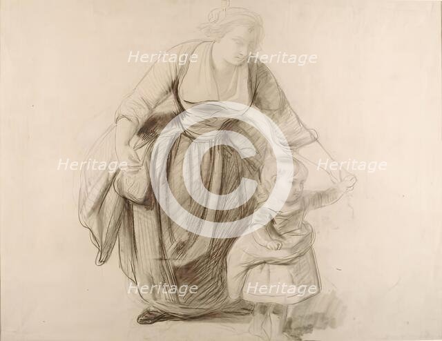 Mother and Child-Study for "A Highland Interior" and verso Sketch for a Composition, 1855. Creator: John Phillip.