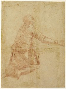 Kneeling Figure from the Back (recto); Three Half-length Studies of Veiled Female Figure..., 1595/16 Creator: Andrea Boscoli.