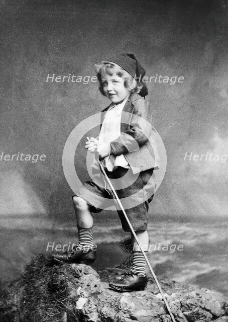 Leonard Schuster standing on a rock, facing left, 1893. Creators: Frank Meadow Sutcliffe, Arthur Schuster.