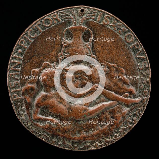 Nude Youth Lying before a Rock [reverse], c. 1441/1450. Creator: Pisanello.