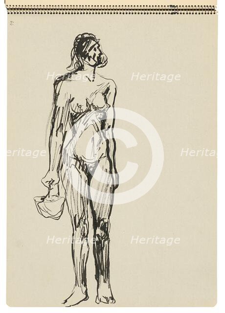 Sketchbook 22 Standing Woman with a basket, 1st half 20th century. Creator: Arnold Peter Weisz-Kubincan.