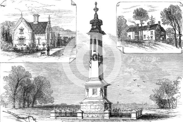 Lodge Gate; Vicarage; monument to the memory of Isaac Disraeli and Viscountess Beaconsfield, 1881. Creator: Unknown.