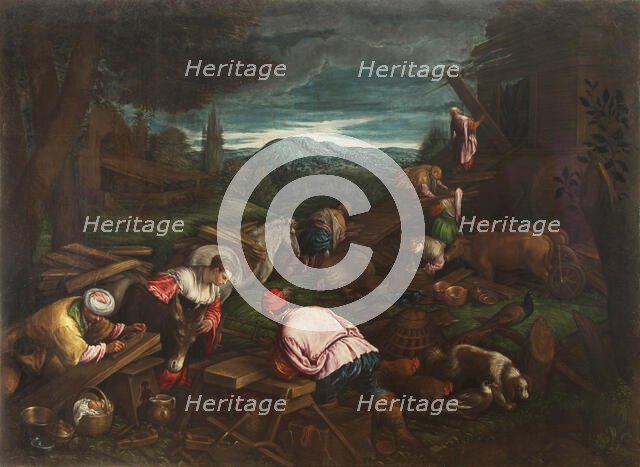 The building of the Noah's Ark, c1570. Creator: Bassano; Francesco; the Younger (1549-1592).