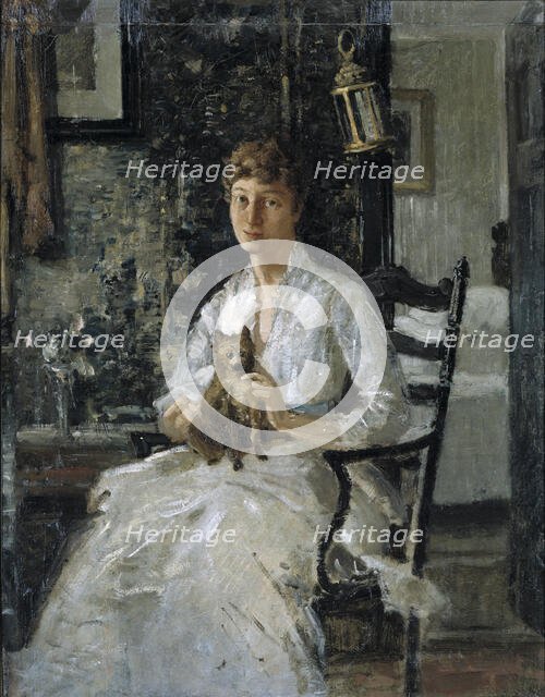 Portrait of a Lady with a Dog (Anna Baker Weir), ca. 1890. Creator: Julian Alden Weir.