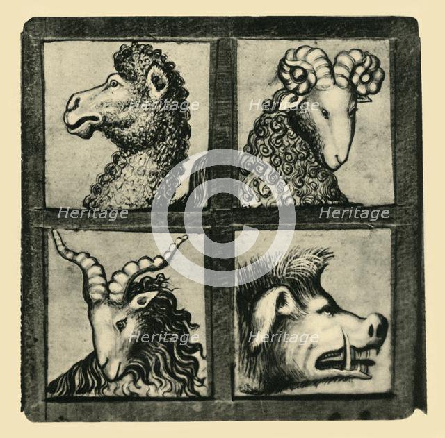 Animal heads, early 15th century, (1943).  Creator: Unknown.