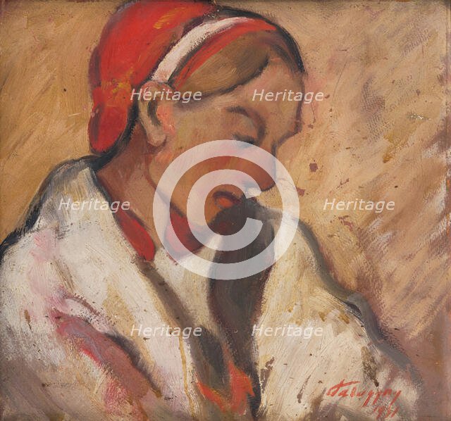 Woman in a red bonnet, 1931. Creator: Zolo Palugyay.
