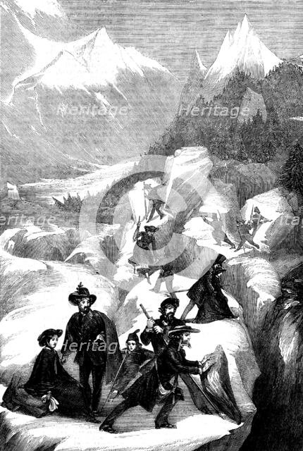 A Party of Tourists Crossing the Mer de Glace, 1858. Creator: Unknown.