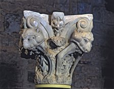  'Capital of devoured heads', marble, c. 1160 - 1165. Work by the Master of Cabestany, from the m…