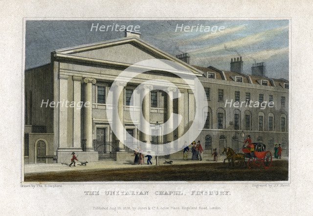The Unitarian Chapel, Finsbury, London, 1828. Artist: Frederick James Havell