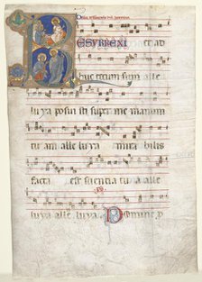 Leaf from a Gradual: Initial (R) with the Three Marys at the Tomb and "Noli me Tangere", c. 1270-130 Creator: Unknown.