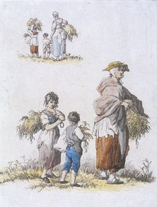 Women and  children gleaning, Provincial Characters, 1802. Artist: William Henry Pyne