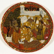 Krishna Preparing to Decapitate King Kamsa, King of the Krishna Suit, Playing..., Mid-18th century. Creator: Unknown.
