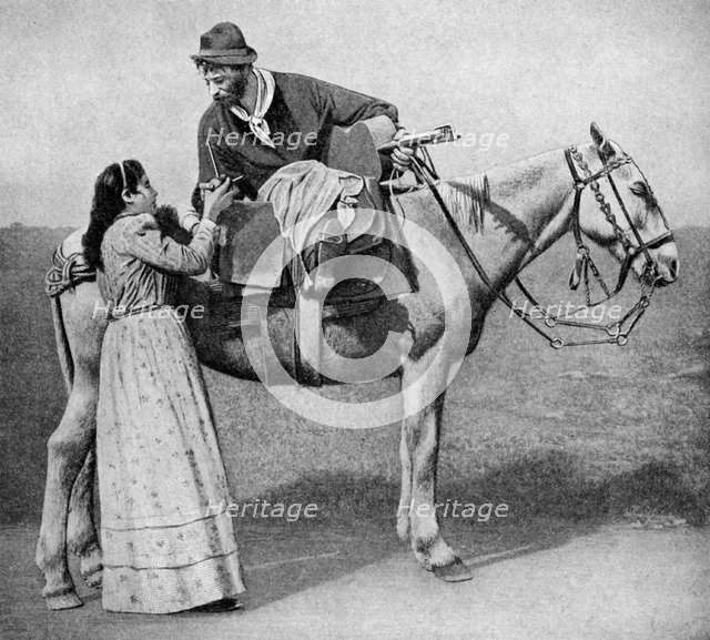Gaucho sweethearts exchange mate cups, Argentina, 1922. Artist: Unknown