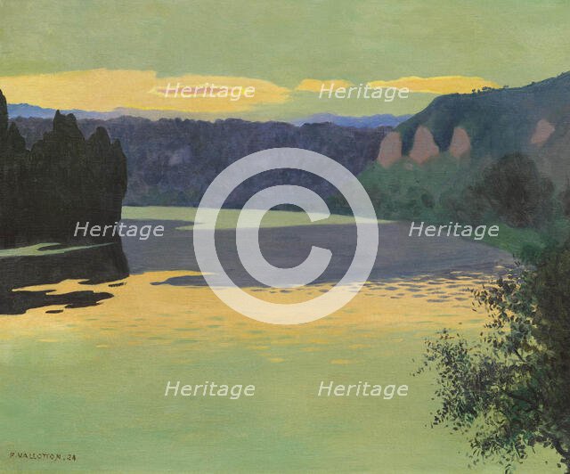 The Seine at Les Andelys, in the evening, 1924. Creator: Vallotton, Felix Edouard (1865-1925).
