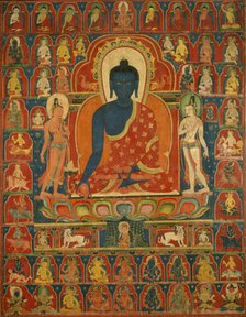 Painted Banner (Thangka) with the Medicine Buddha (Bhaishajyaguru), 14th century. Creator: Unknown.