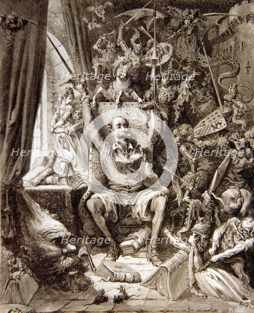 Gustave Dore Illustration for Don Quixote, Miguel de Cervantes character, published in Paris in 1…