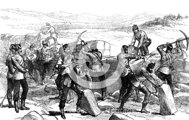 Autumn Campaign on Dartmoor: engineers making a passage through a stone wall, 1873. Creator: Unknown.