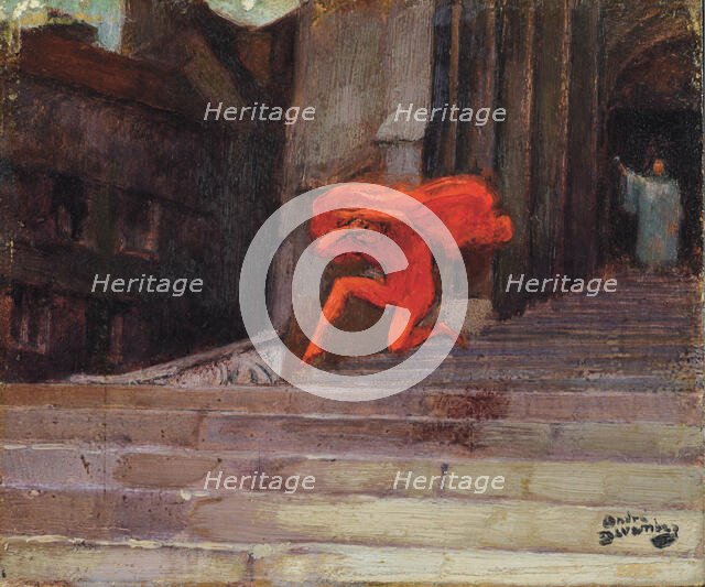 L'eau bénite ou le diable chassé d'une église (Holy water or The devil chased out of church). Creator: Devambez, André Victor Édouard (1867-1943).