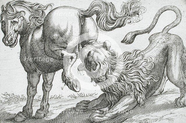 A Horse Kicking a Lion, 1610. Creator: Hendrick Hondius I.
