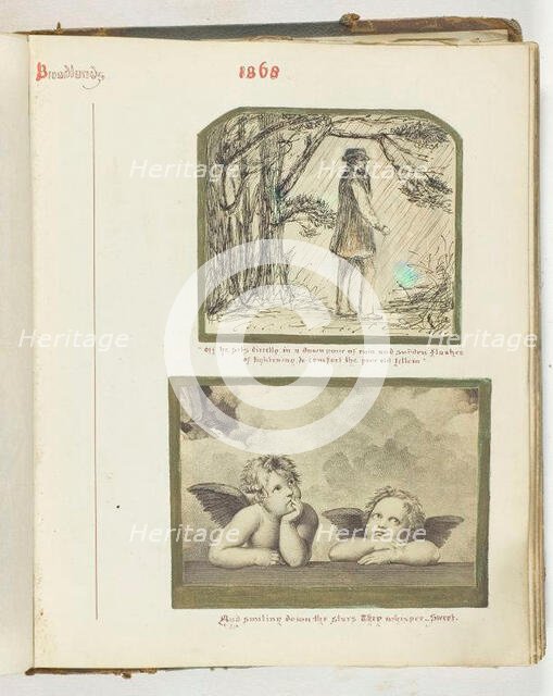 Untitled [man in the rain and two cherubs], 1868.  Creator: Georgina Cowper.