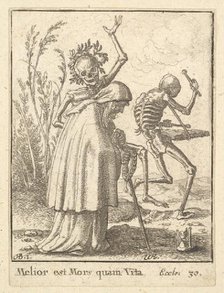 Old woman, from the Dance of Death, 1651. Creator: Wenceslaus Hollar.