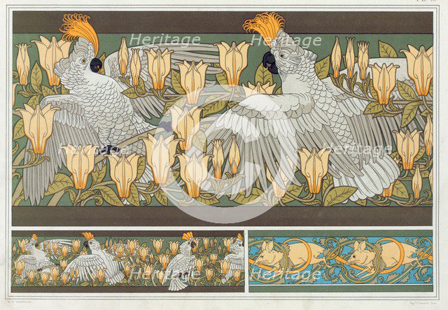 Design for wallpaper border "Cockatoo and Magnolia", pub. 1897. Creator: Maurice Pillard Verneuil (1869?1942).