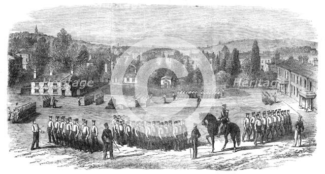 Foot Guards at Squad Drill, at the St. John's Wood Barracks, 1854. Creator: Unknown.