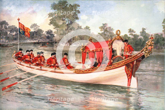 King George V and Queen Mary visiting Henly Regatta on the state barge, 1912. Artist: Unknown.