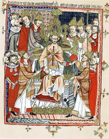 Coronation and unction of a king, 13th century. Artist: Unknown
