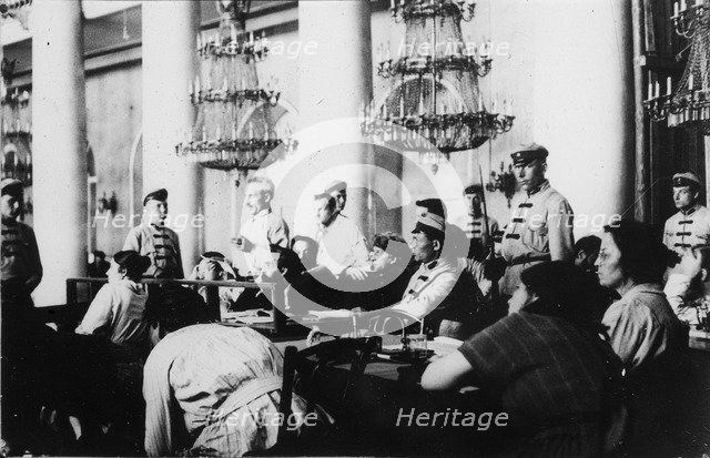 Trial of leaders of the Socialist-Revolutionary Party, Moscow, Russia, August 1922. Artist: Unknown