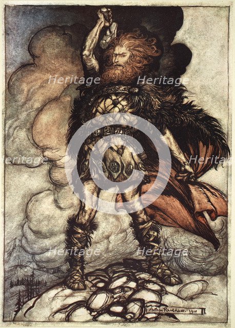 'One of the Gods, Donner, summons the mist away', 1910.  Artist: Arthur Rackham