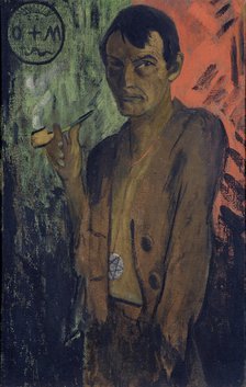 Self-portrait with pentagram, c. 1924. Creator: Mueller, Otto (1874-1930).