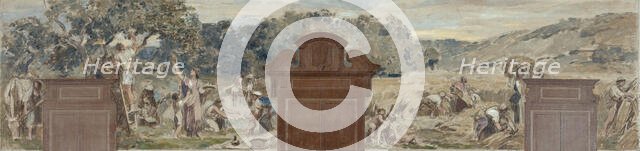 Esquisse pour la salle des fêtes de la mairie de Pantin : La cueillette. La moisson, 1886. Creator: Francois Lafon.