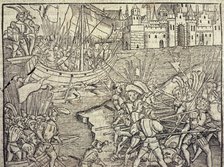 Episodes of the conquest of Peru, illustration from the book 'Historia General de las Indias y Nu…