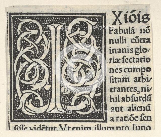 Initial letter I on patterned background, 1520., 1520. Creator: Anon.