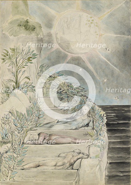 Dante and Statius sleeping, Virgil watching (illustration to the 'Divine Comedy', Purgatorio XXVII), Artist: William Blake.