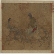 Old woman on ox, with herd-boy and calf, Possibly Ming dynasty, 1368-1644. Creator: Unknown.