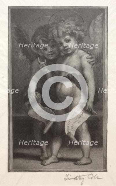 Old Italian Masters: Two Child Angels, 1888-1892. Creator: Timothy Cole (American, 1852-1931).