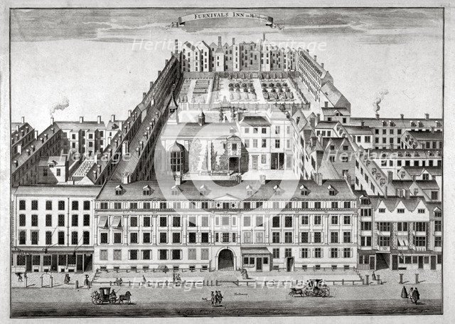 Bird's-eye view of Furnival's Inn, Holborn, City of London, c1750.                       Artist: Sutton Nicholls