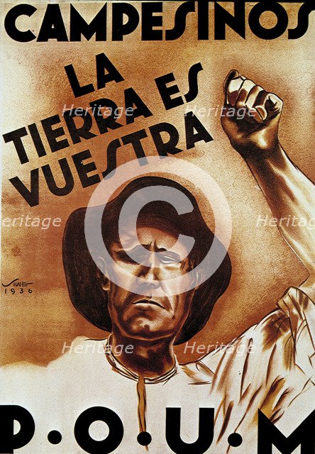 Spanish Civil War (1936-1939), poster 'Campesinos, la tierra es nuestra' (Farmers, land is ours) …