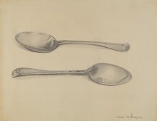 Two Silver Soup Spoons, c. 1936. Creator: Charles Garjian.