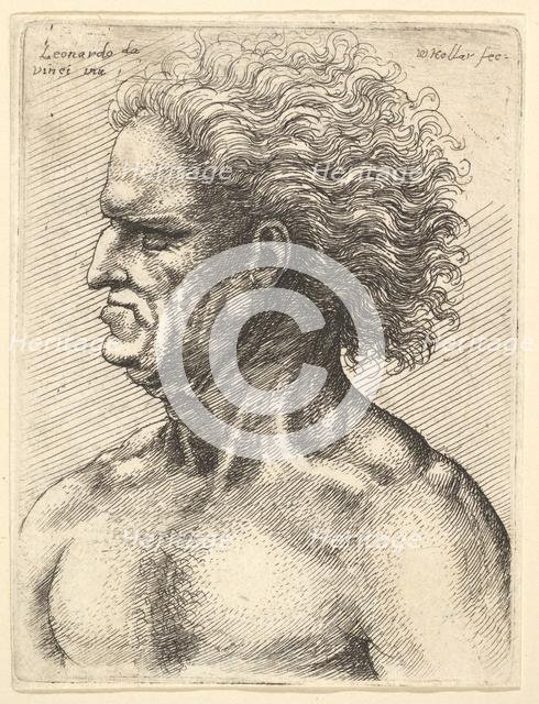 Head of a muscular old man in profile to left with flowing hair, 1625-77. Creator: Wenceslaus Hollar.