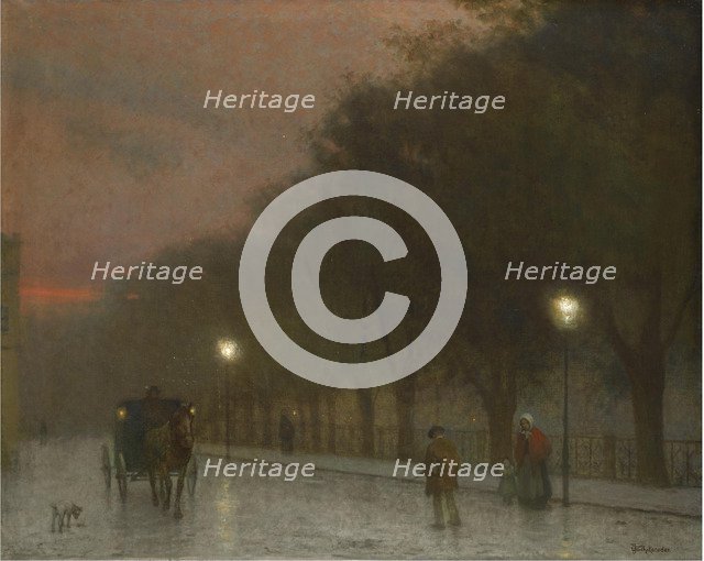 Prague at dusk, c. 1910. Artist: Schikaneder, Jakub (1855-1924)