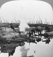 British troops on the Yser Canal, Flanders, Belgium, World War I, c1914-c1918. Artist: Realistic Travels Publishers