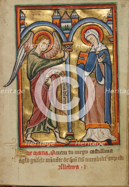 The Annunciation, about 1190-1200; text added about 1480-1490. Creator: Unknown.